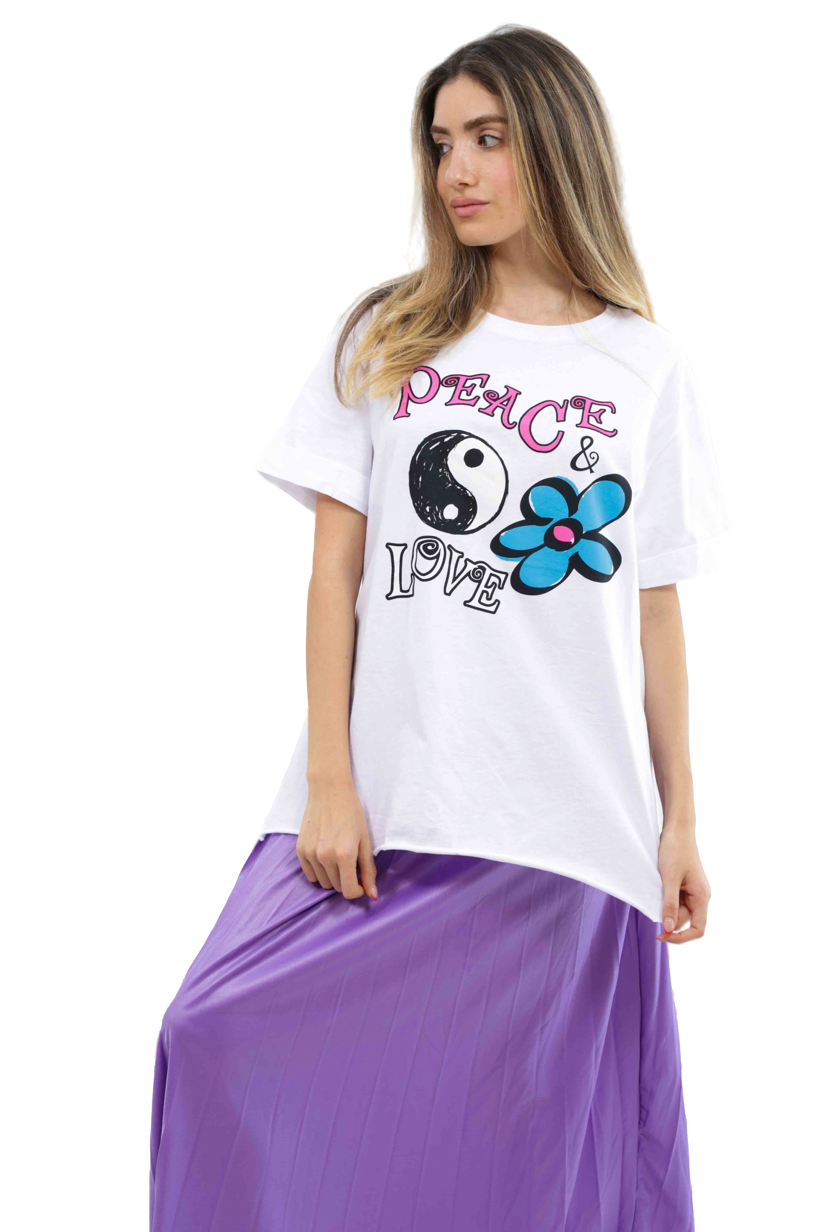 טישירט פרינט peace | לבן