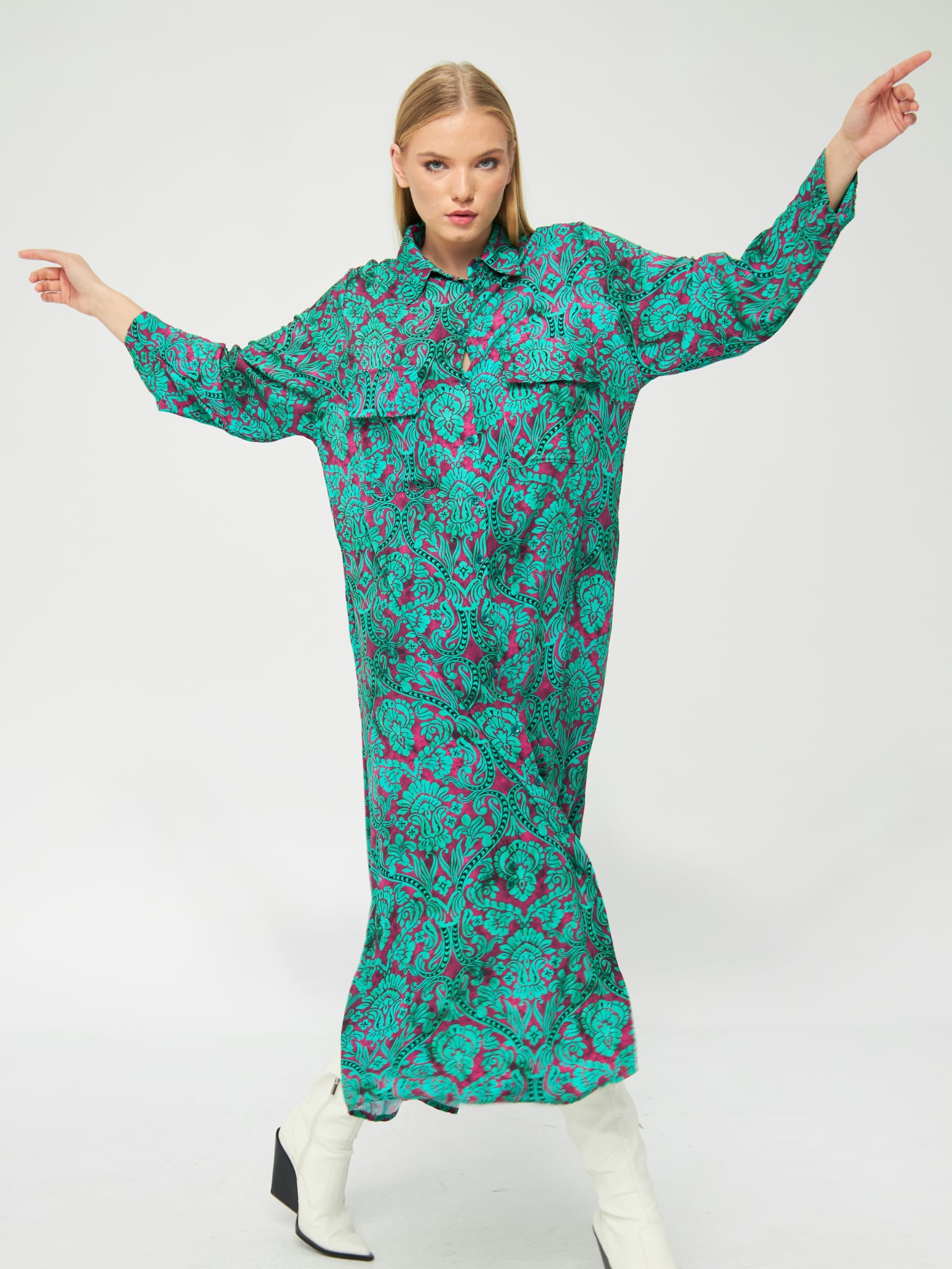 שמלת גלביה כיסים גרייסי | טורקיז