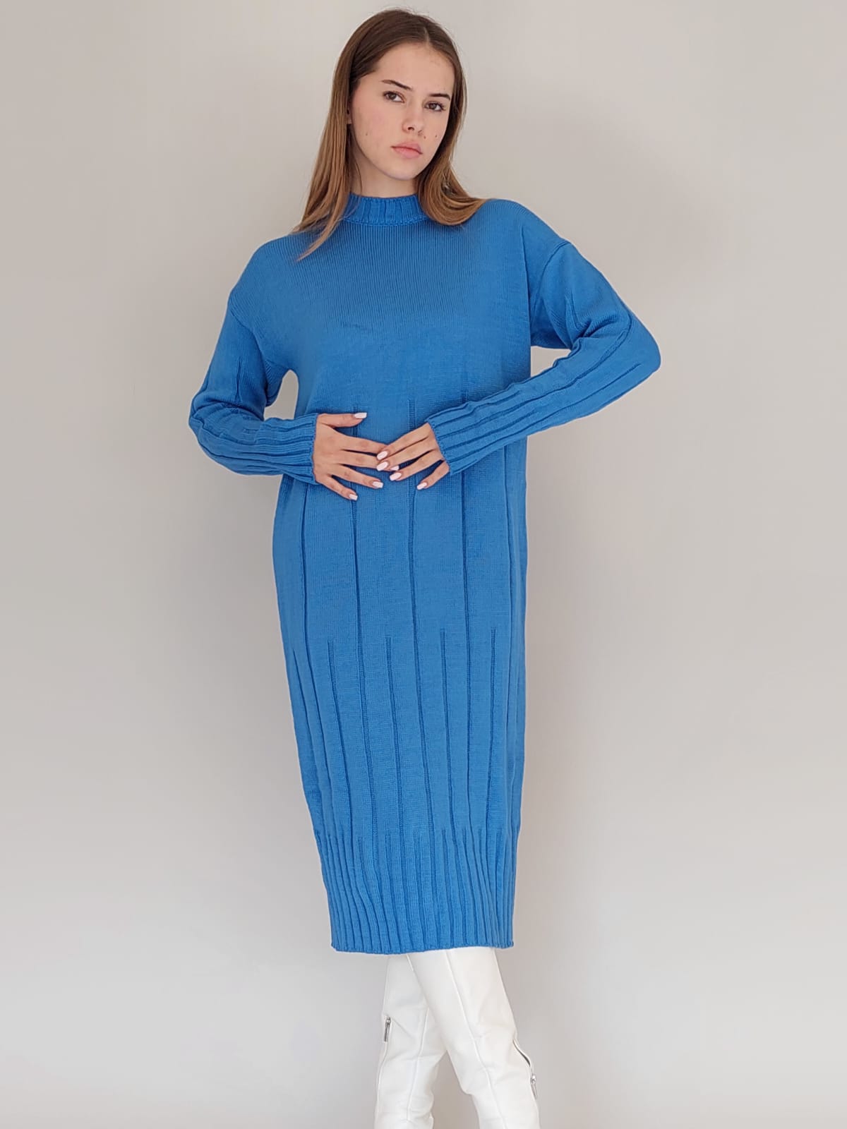 שמלת אוברסייז פיור צווארון ניקי | כחול