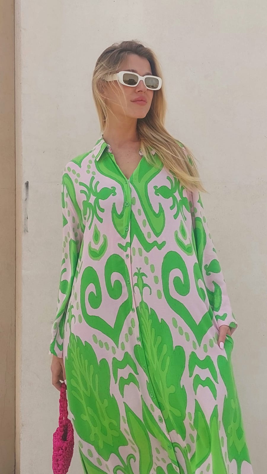 שמלת גלביה קלוש כפתורים רייצל | ירוק